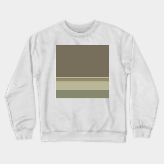 A striking variation of Quincy, Pastel Brown, Camouflage Green, Sage and Artichoke stripes. Crewneck Sweatshirt by Sociable Stripes